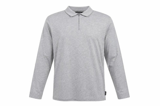 Front view of French Connection Men Grey 2XL Long Sleeve 1/4 Zip Polo Shirt