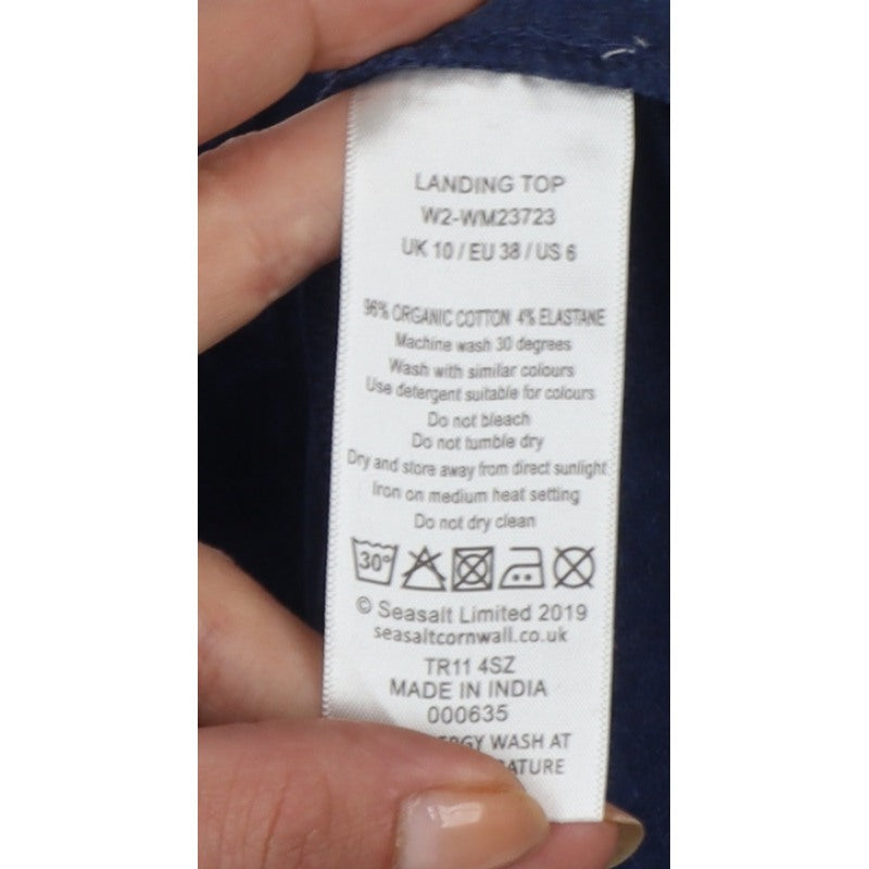 Seasalt Cornwall Women Blue UK 10 Landing Organic Cotton Roll Neck Top