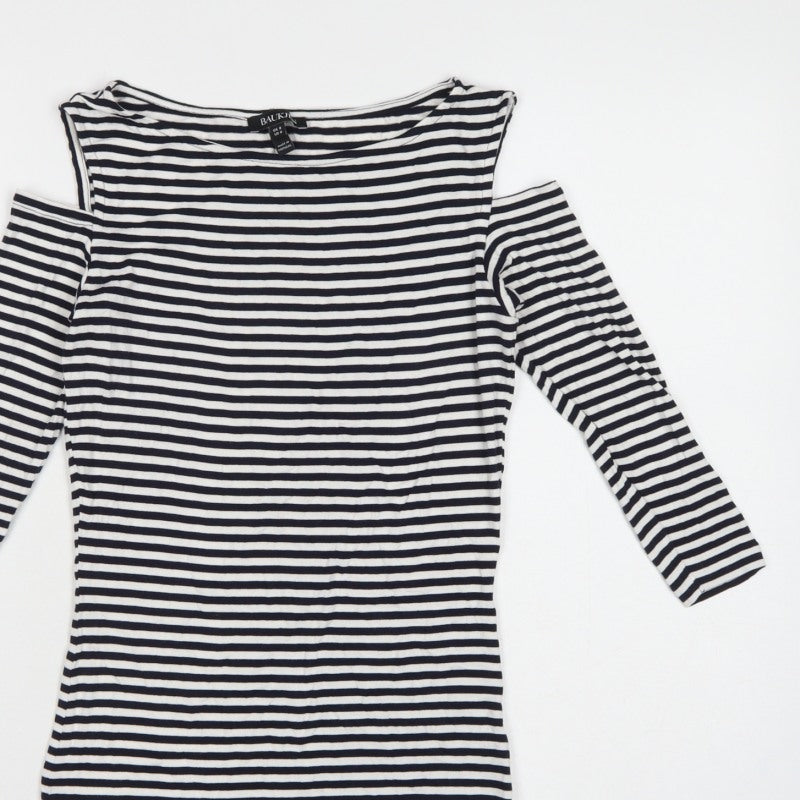 Baukjen Women Blue White Striped UK 8 Basic Boat Neck 3/4 Sleeve Jersey Top
