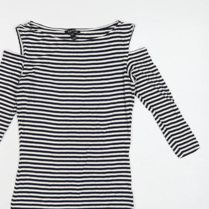 Baukjen Women Blue White Striped UK 8 Basic Boat Neck 3/4 Sleeve Jersey Top