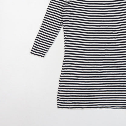 Baukjen Women Blue White Striped UK 8 Basic Boat Neck 3/4 Sleeve Jersey Top