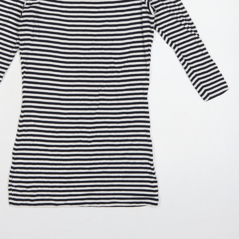 Baukjen Women Blue White Striped UK 8 Basic Boat Neck 3/4 Sleeve Jersey Top