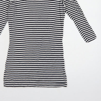 Baukjen Women Blue White Striped UK 8 Basic Boat Neck 3/4 Sleeve Jersey Top