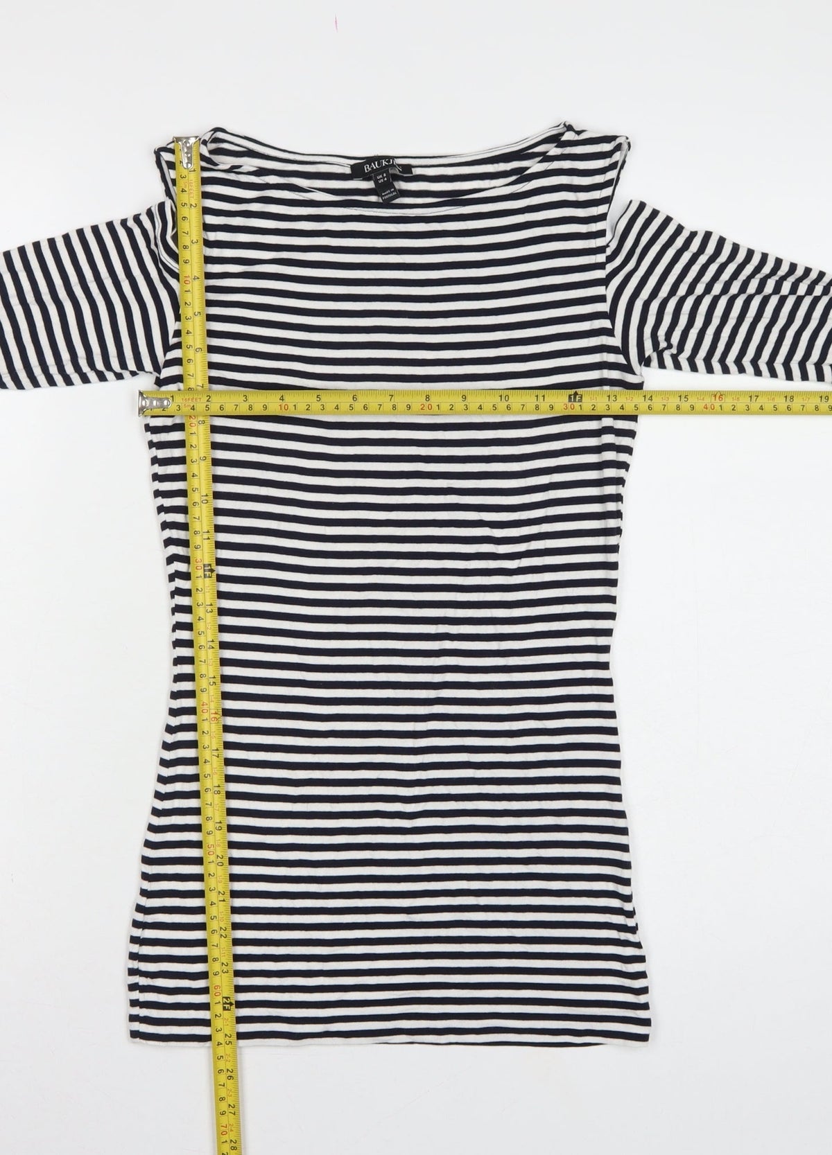 Baukjen Women Blue White Striped UK 8 Basic Boat Neck 3/4 Sleeve Jersey Top