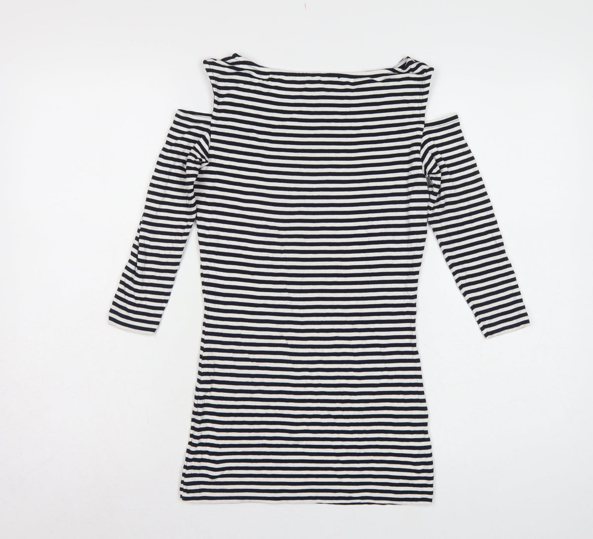 Baukjen Women Blue White Striped UK 8 Basic Boat Neck 3/4 Sleeve Jersey Top