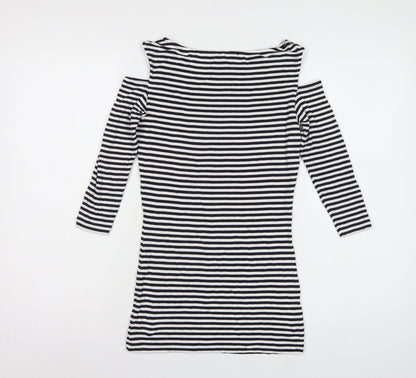 Baukjen Women Blue White Striped UK 8 Basic Boat Neck 3/4 Sleeve Jersey Top