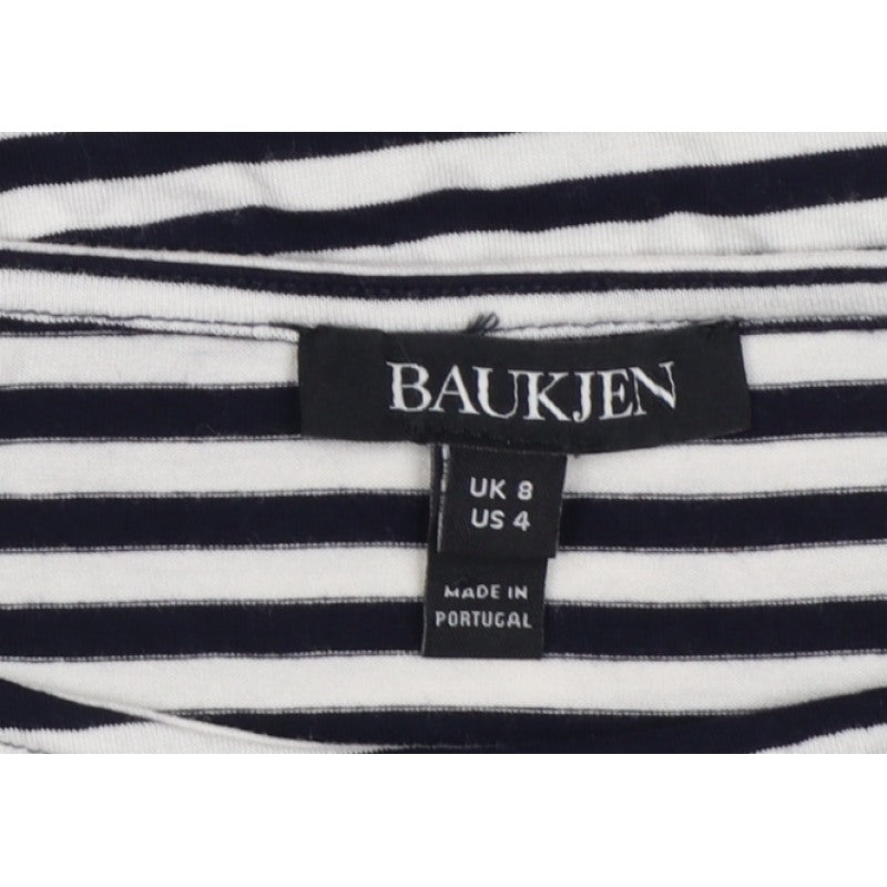 Baukjen Women Blue White Striped UK 8 Basic Boat Neck 3/4 Sleeve Jersey Top