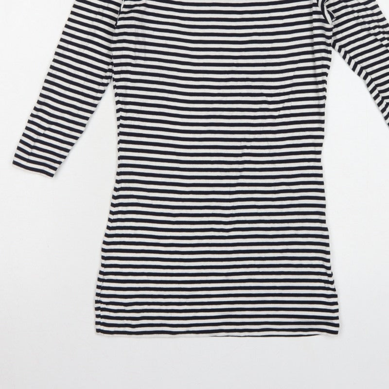 Baukjen Women Blue White Striped UK 8 Basic Boat Neck 3/4 Sleeve Jersey Top