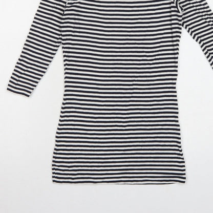 Baukjen Women Blue White Striped UK 8 Basic Boat Neck 3/4 Sleeve Jersey Top