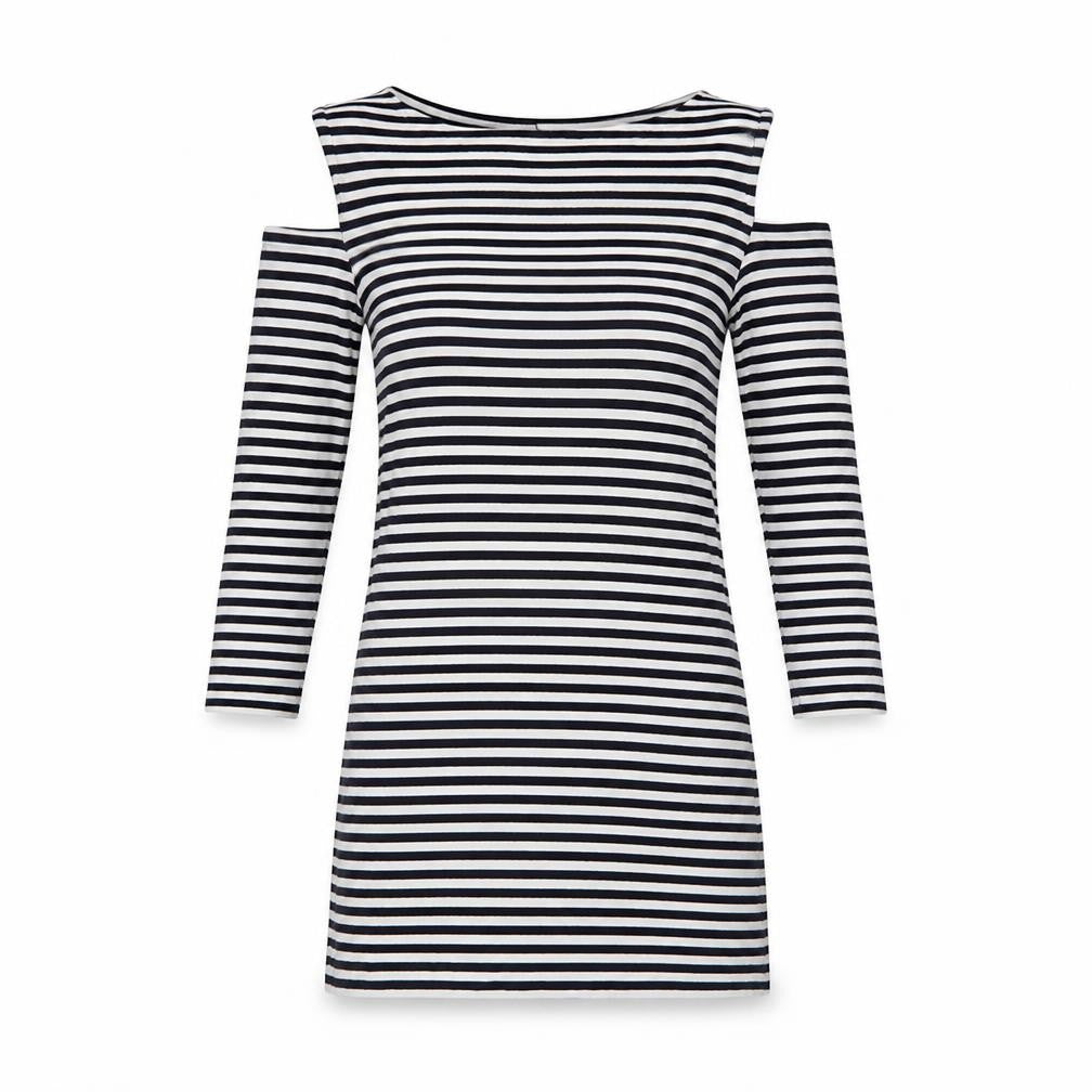 Baukjen Women Blue White Striped UK 8 Basic Boat Neck 3/4 Sleeve Jersey Top