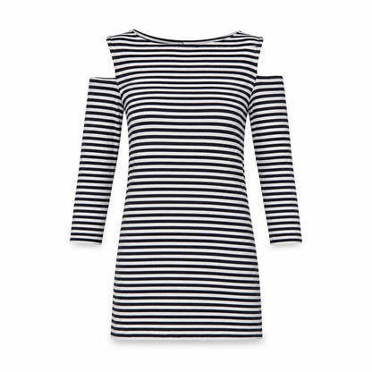 Baukjen Women Blue White Striped UK 8 Basic Boat Neck 3/4 Sleeve Jersey Top