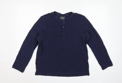 H&M Men's Blue M Long Sleeve Waffle Knit Henley Cotton T-Shirt