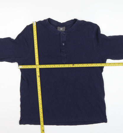 H&M Men's Blue M Long Sleeve Waffle Knit Henley Cotton T-Shirt