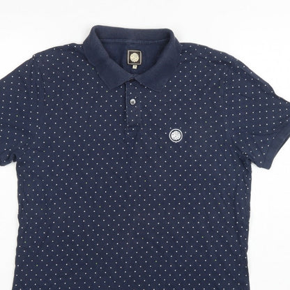 Pretty Green Men’s Blue Polka Dot Logo Short Sleeve Polo Shirt S