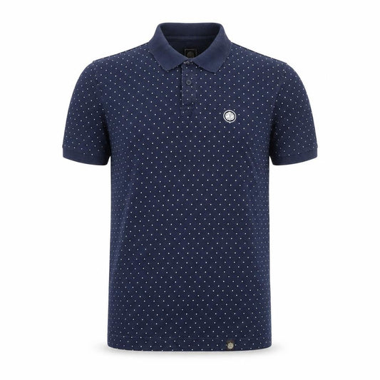 Front view of Pretty Green Men’s Blue Polka Dot Logo Short Sleeve Polo Shirt S