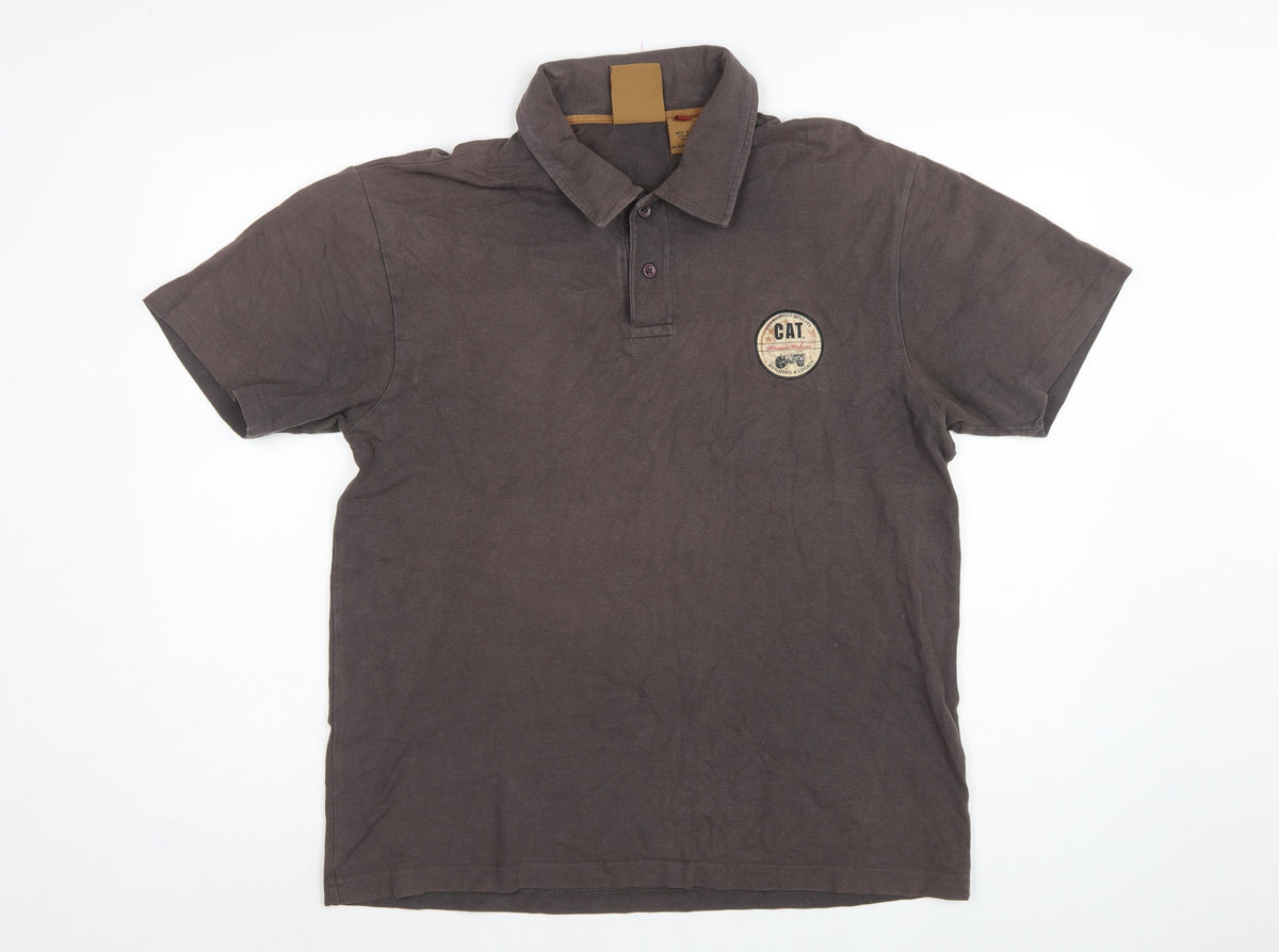 CAT Mens Brown L Premium Workwear Logo Short Sleeve Polo Shirt