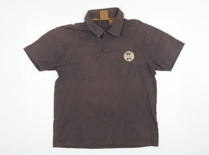 CAT Mens Brown L Premium Workwear Logo Short Sleeve Polo Shirt