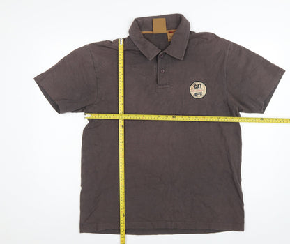 CAT Mens Brown L Premium Workwear Logo Short Sleeve Polo Shirt