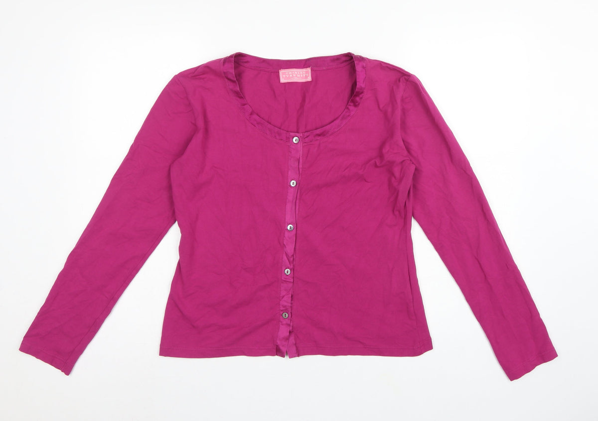 Charles Tyrwhitt Women’s Pink M Cotton Stretch Button-Up Scoop Neck Top