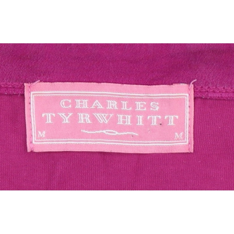 Charles Tyrwhitt Women’s Pink M Cotton Stretch Button-Up Scoop Neck Top