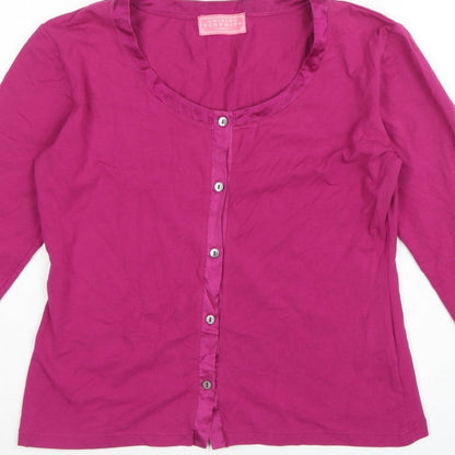 Charles Tyrwhitt Women’s Pink M Cotton Stretch Button-Up Scoop Neck Top