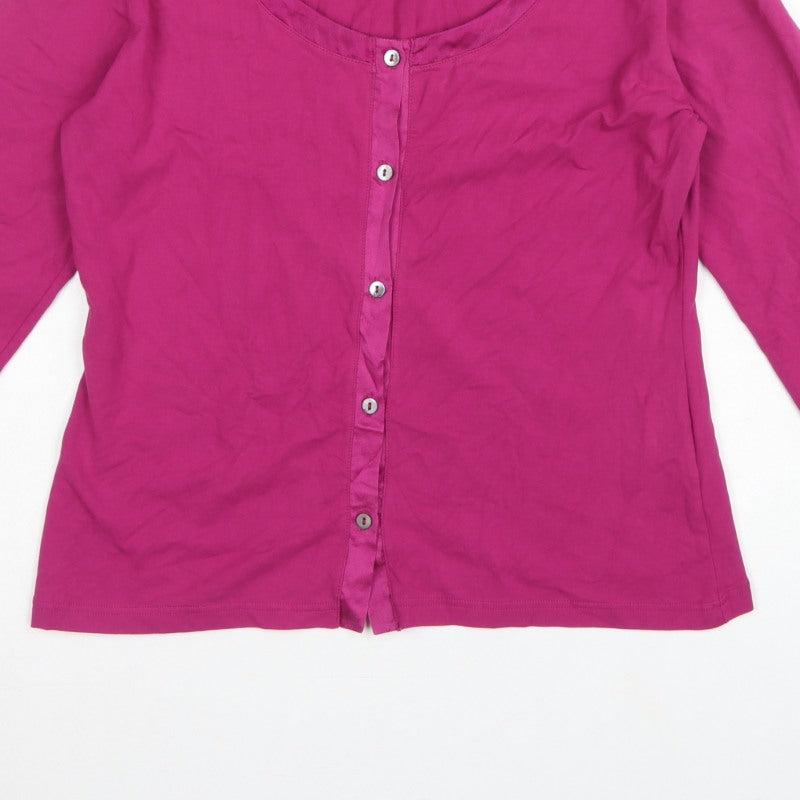 Charles Tyrwhitt Women’s Pink M Cotton Stretch Button-Up Scoop Neck Top