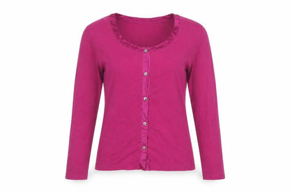 Charles Tyrwhitt Women’s Pink M Cotton Stretch Button-Up Scoop Neck Top