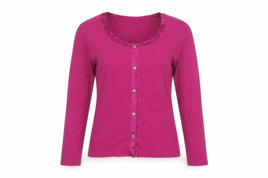 Charles Tyrwhitt Women’s Pink M Cotton Stretch Button-Up Scoop Neck Top