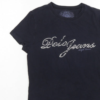 Polo Jeans Ralph Lauren Women Black XL Rhinestone Logo Stretch T-Shirt