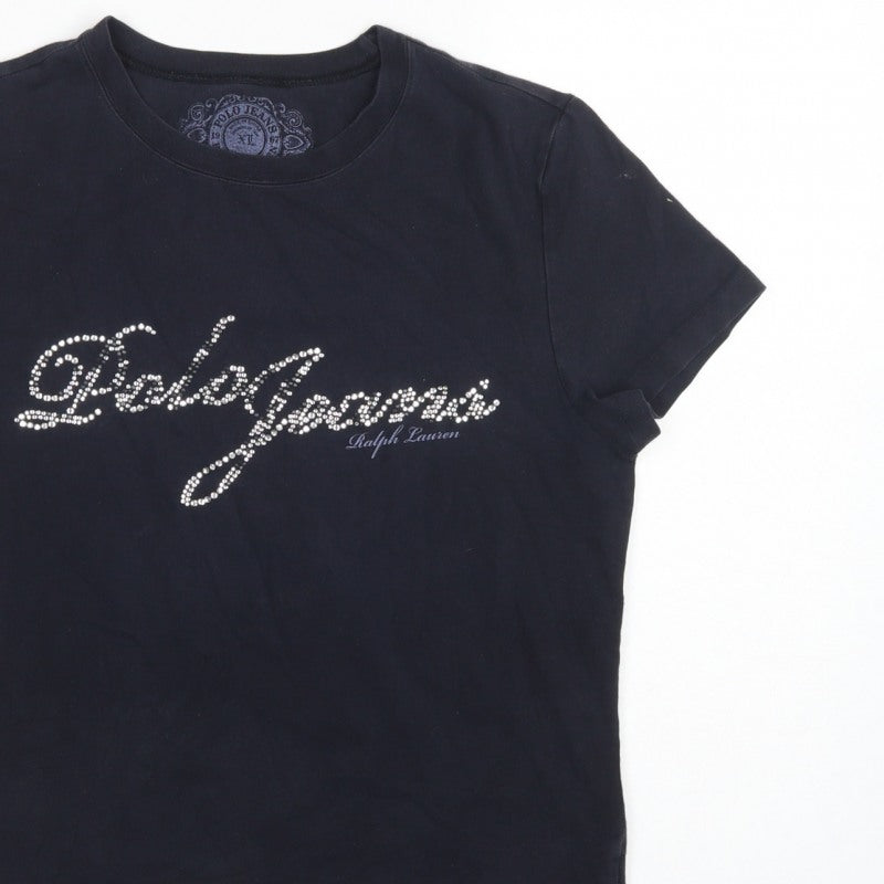 Polo Jeans Ralph Lauren Women Black XL Rhinestone Logo Stretch T-Shirt