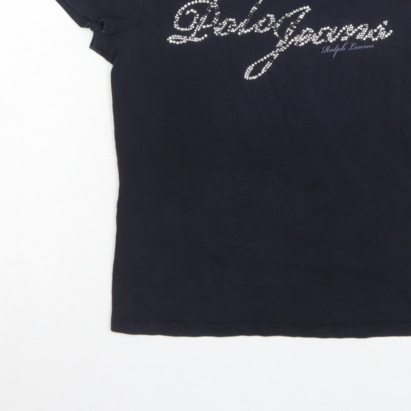 Polo Jeans Ralph Lauren Women Black XL Rhinestone Logo Stretch T-Shirt