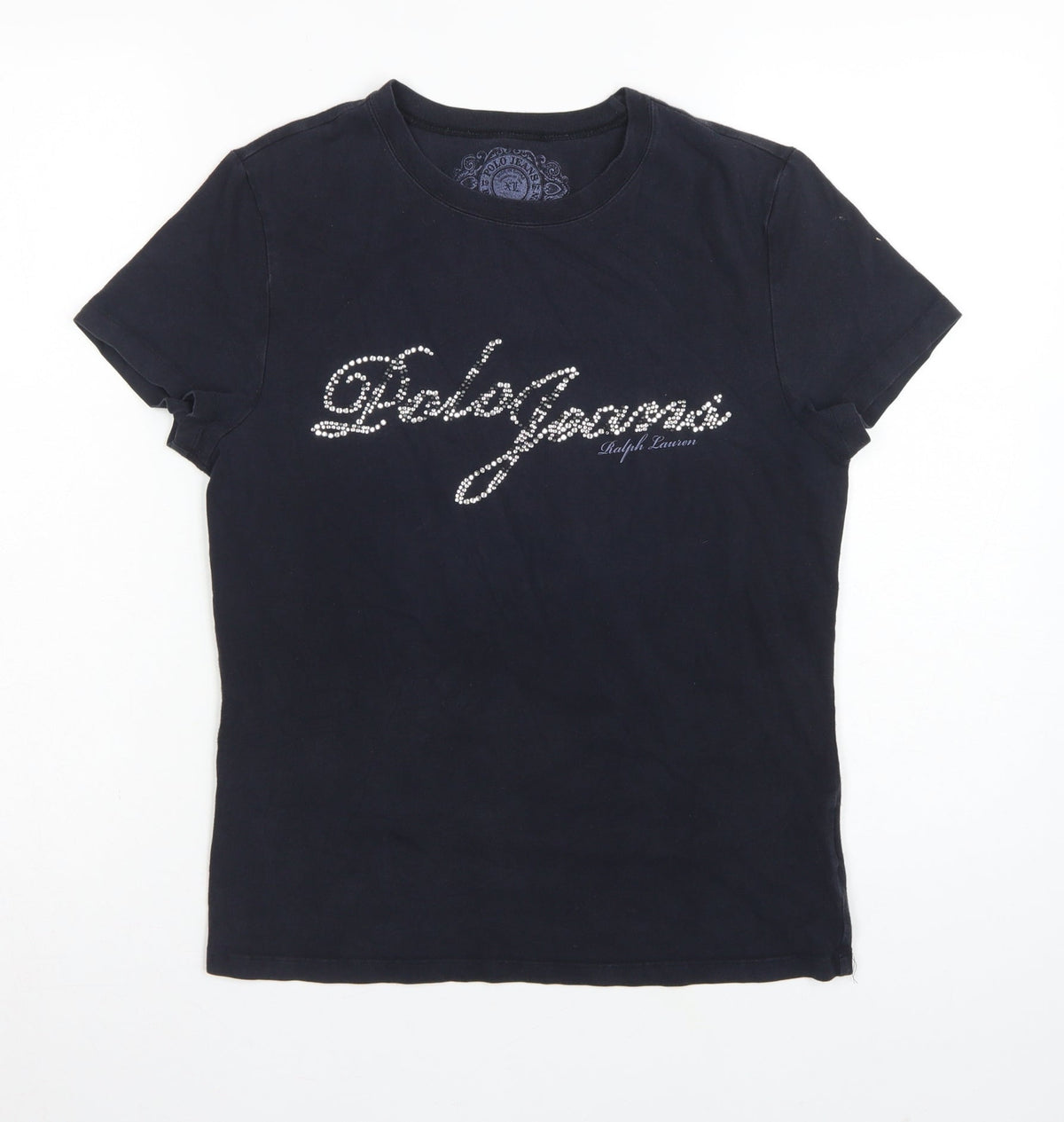 Polo Jeans Ralph Lauren Women Black XL Rhinestone Logo Stretch T-Shirt