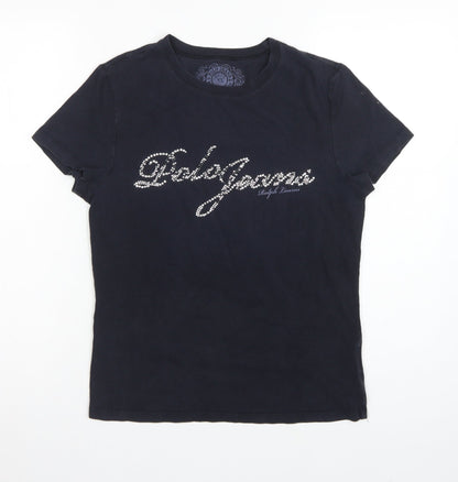 Polo Jeans Ralph Lauren Women Black XL Rhinestone Logo Stretch T-Shirt