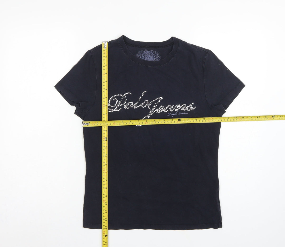 Polo Jeans Ralph Lauren Women Black XL Rhinestone Logo Stretch T-Shirt