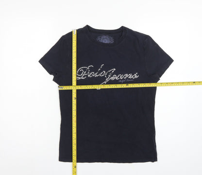 Polo Jeans Ralph Lauren Women Black XL Rhinestone Logo Stretch T-Shirt