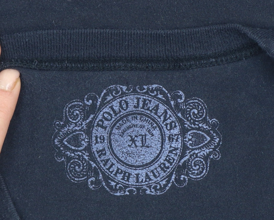 Polo Jeans Ralph Lauren Women Black XL Rhinestone Logo Stretch T-Shirt