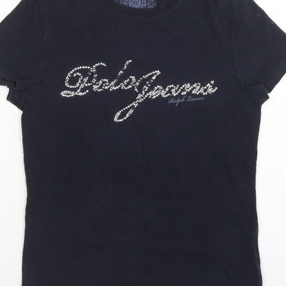 Polo Jeans Ralph Lauren Women Black XL Rhinestone Logo Stretch T-Shirt