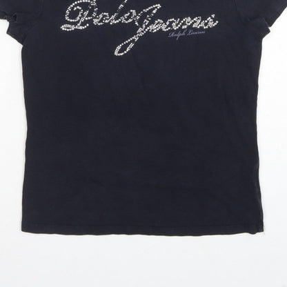 Polo Jeans Ralph Lauren Women Black XL Rhinestone Logo Stretch T-Shirt