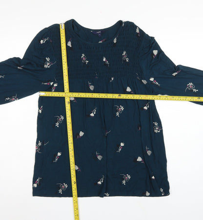 Next Women Blue UK 16 Floral Smocked Long Sleeve Blouse