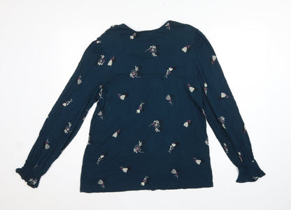 Next Women Blue UK 16 Floral Smocked Long Sleeve Blouse