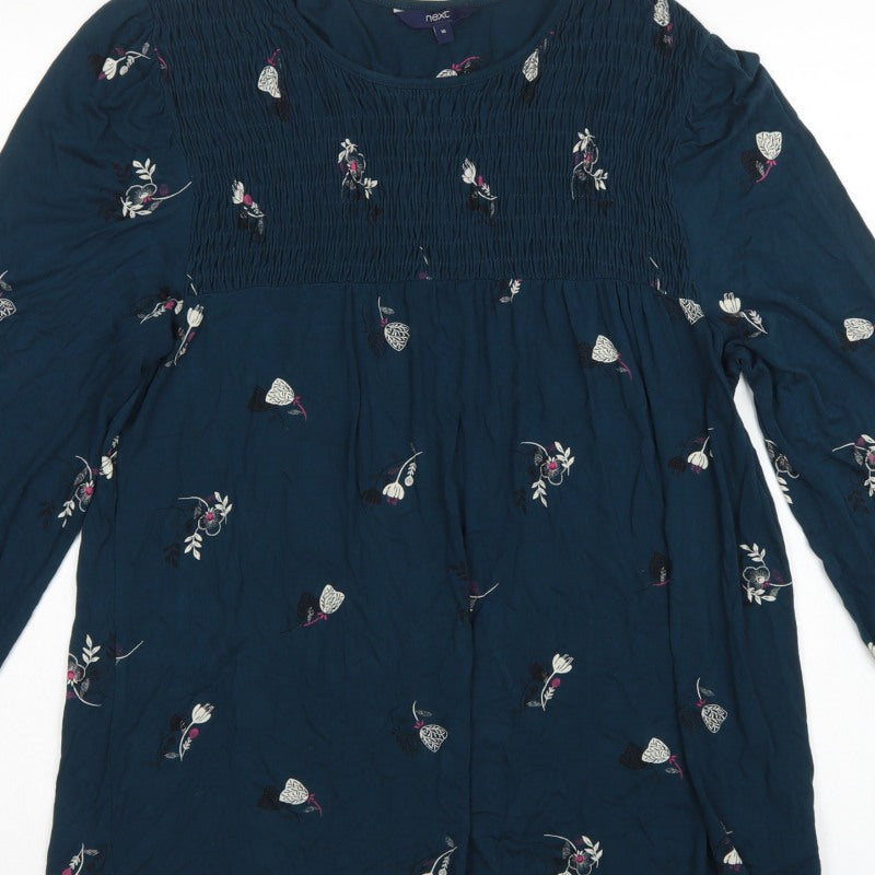 Next Women Blue UK 16 Floral Smocked Long Sleeve Blouse