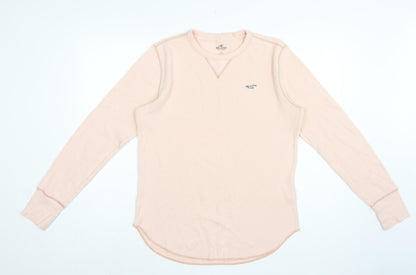 Hollister Men's Pink M Waffle Knit Long Sleeve Crew Neck Logo T-Shirt