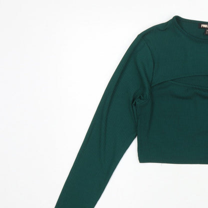 Pink Vanilla Women Green UK 14 Cropped Rib Knit Long Sleeve T-Shirt