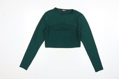 Pink Vanilla Women Green UK 14 Cropped Rib Knit Long Sleeve T-Shirt