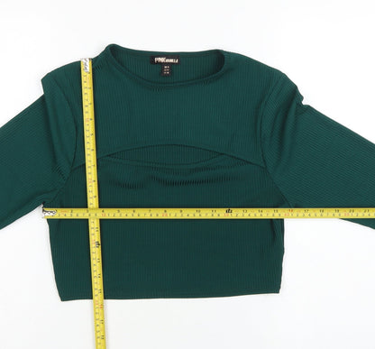 Pink Vanilla Women Green UK 14 Cropped Rib Knit Long Sleeve T-Shirt