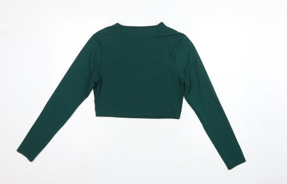 Pink Vanilla Women Green UK 14 Cropped Rib Knit Long Sleeve T-Shirt