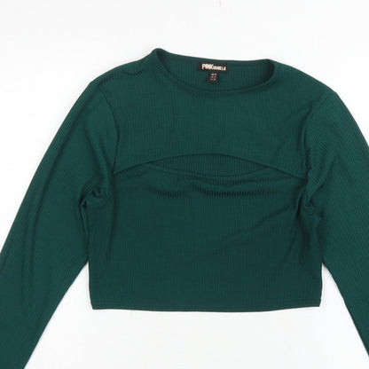 Pink Vanilla Women Green UK 14 Cropped Rib Knit Long Sleeve T-Shirt