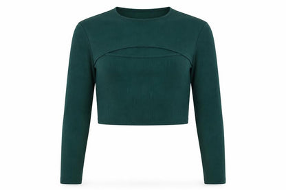 Pink Vanilla Women Green UK 14 Cropped Rib Knit Long Sleeve T-Shirt