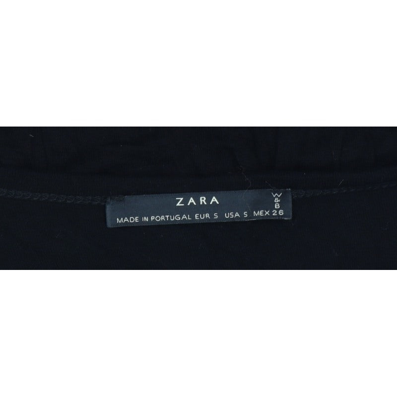 Zara Women Black S Rhinestone Leopard Scoop Neck Long Sleeve T-Shirt