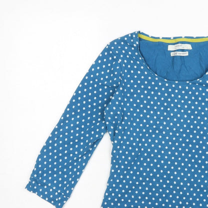 Seasalt Women Blue Polka Dot UK 12 3/4 Bell Sleeve Jersey T-Shirt